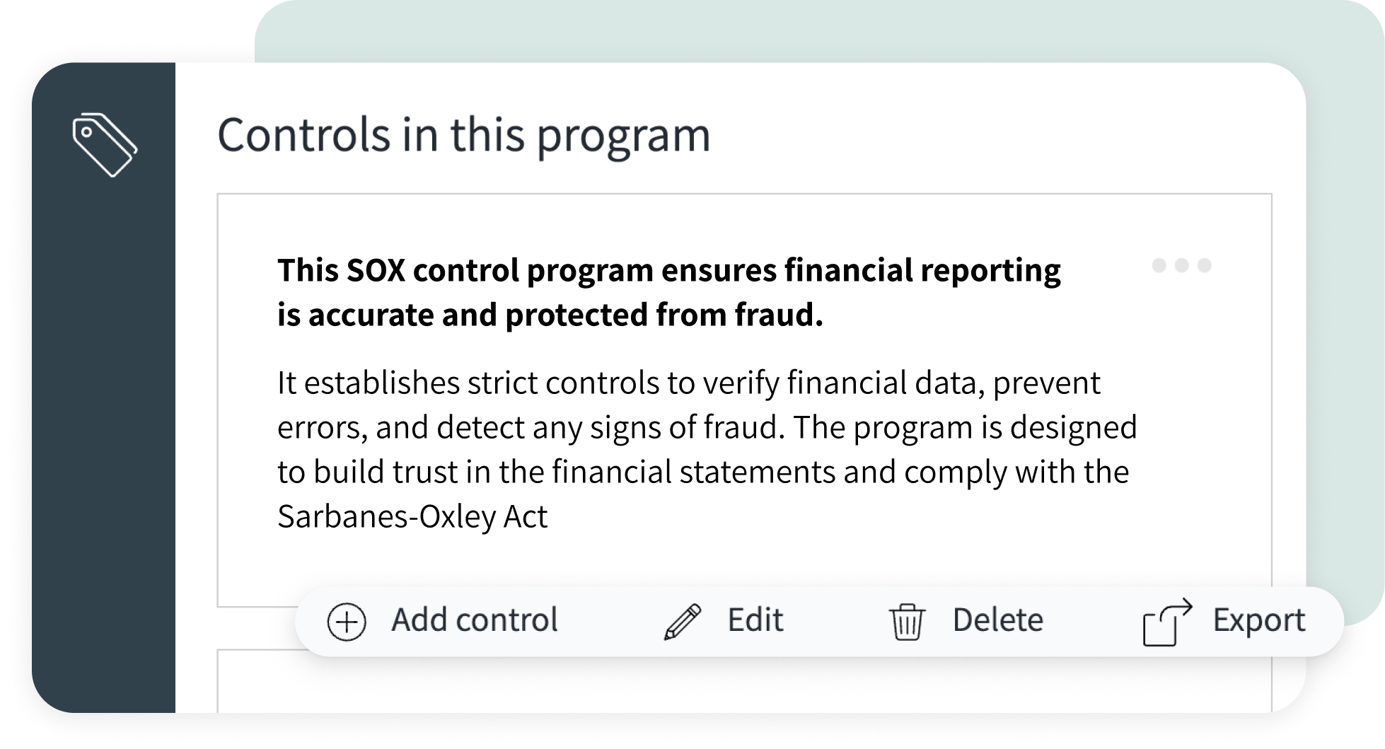 SOX Control example in Impero platform